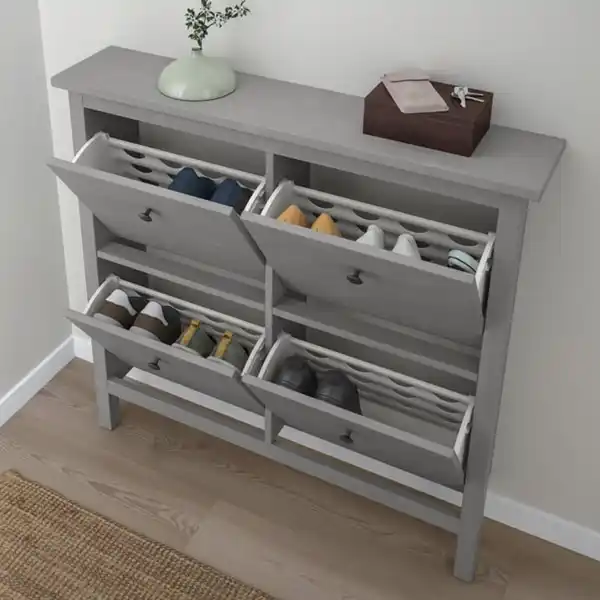 Bild 3 von HEMNES Schuhschrank 4 Fächer, grau lasiert, 107x22x101 cm