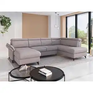 Sit & More Wohnlandschaft Glendale E, Silber, Metall, 7,5-Sitzer, Ottomane rechts, U-Form, 321x193 cm, Goldenes M, Oeko-Tex® Standard 100, Made in Europe, DGM-Klimapakt, Rücken echt, Armteil links,