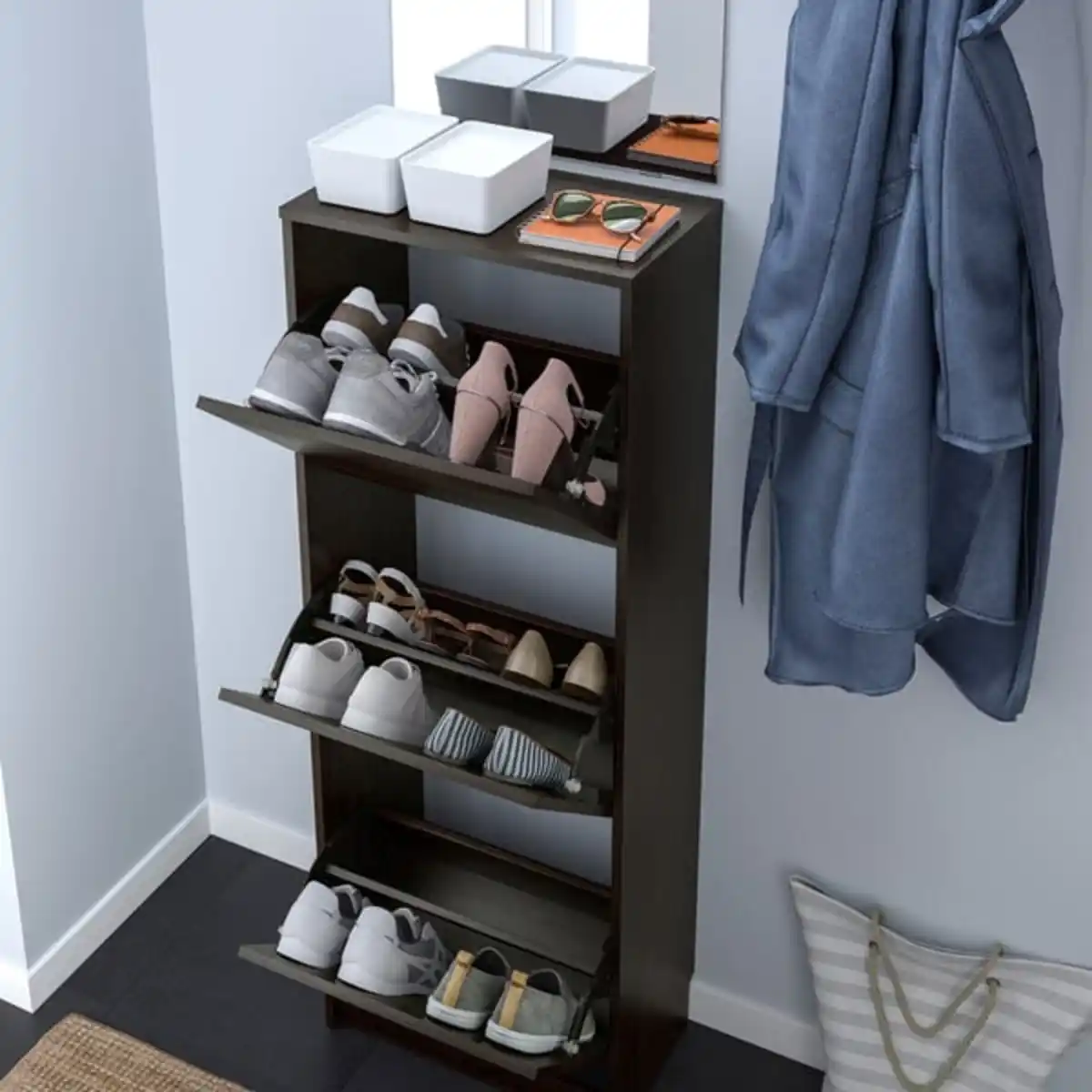 Bild 4 von BISSA Schuhschrank 3 Fächer, schwarzbraun, 49x28x135 cm