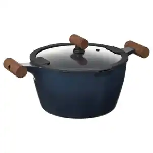 KLIPPFISK Topf mit Deckel, Antihaftbeschichtung Glas/Holz schwarzblau, 5 l