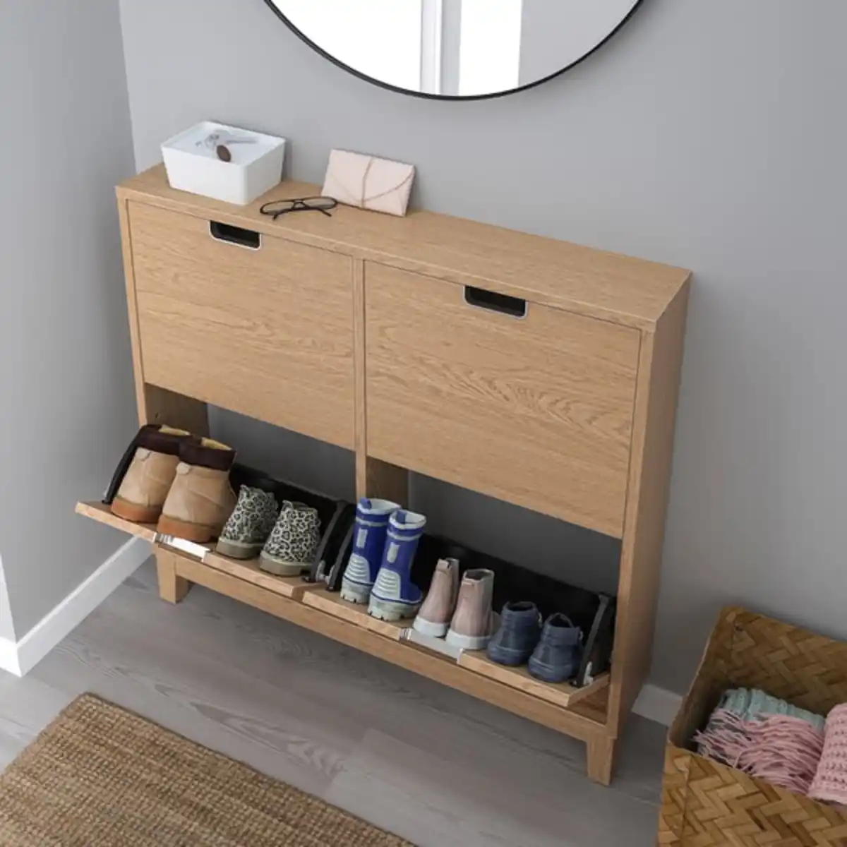 Bild 4 von STÄLL Schuhschrank 4 Fächer, Eichenfurnier, 96x17x90 cm