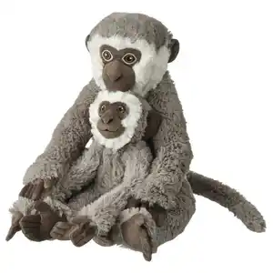 SANDLÖPARE Stoffspielzeug, Grüne Meerkatze mit Baby/grau, 32 cm