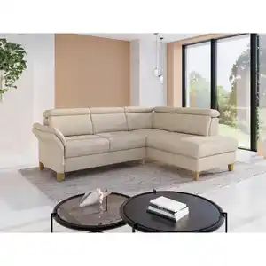 Sit & More Ecksofa Glendale E, Sand, Holz, Eiche, massiv, 5,5-Sitzer, Ottomane rechts, L-Form, 247x193 cm, Goldenes M, Oeko-Tex® Standard 100, Made in Europe, DGM-Klimapakt, Rücken echt, Armteil li