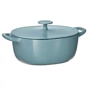 VARDAGEN Bratentopf mit Deckel, emailliertes Gusseisen hellbeige/dunkel graublau, 5 l
