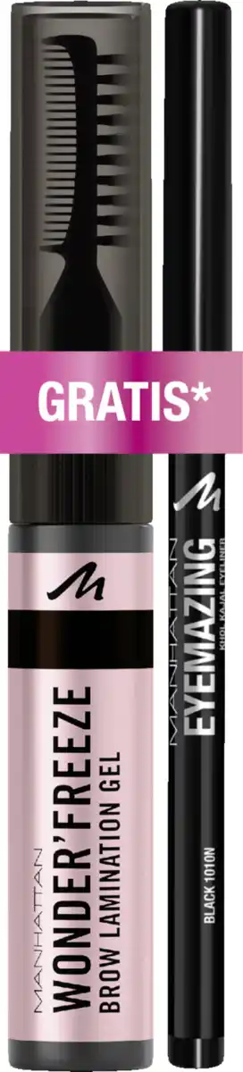Bild 1 von Manhattan Wonder Freeze Brow Lamination Gel 004 Deep Brown & Eyemazing Kajal Eyeliner 1010N black