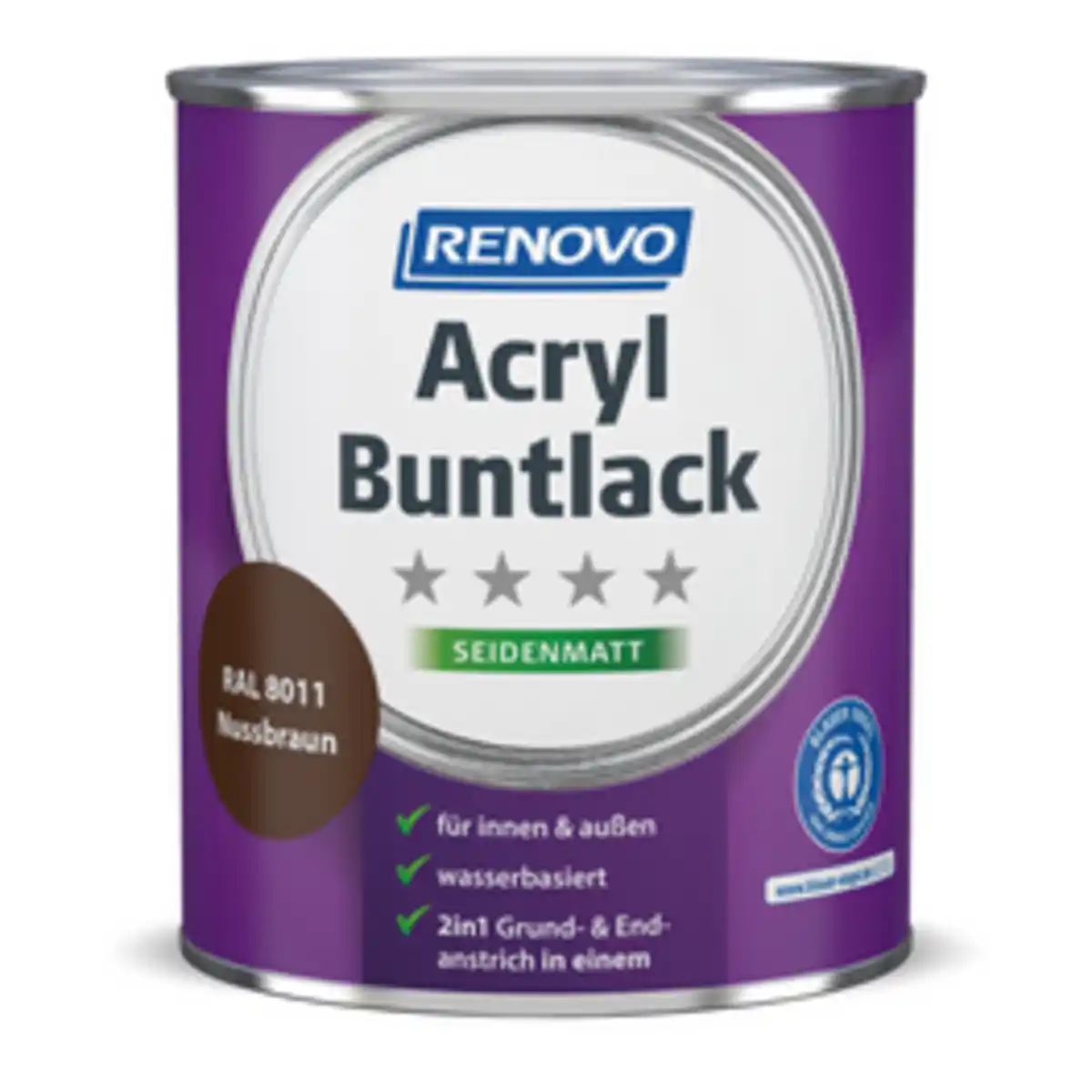 Bild 1 von RENOVO Acryl-Buntlack, seidenmatt, nussbraun RAL 8011, 0,75l