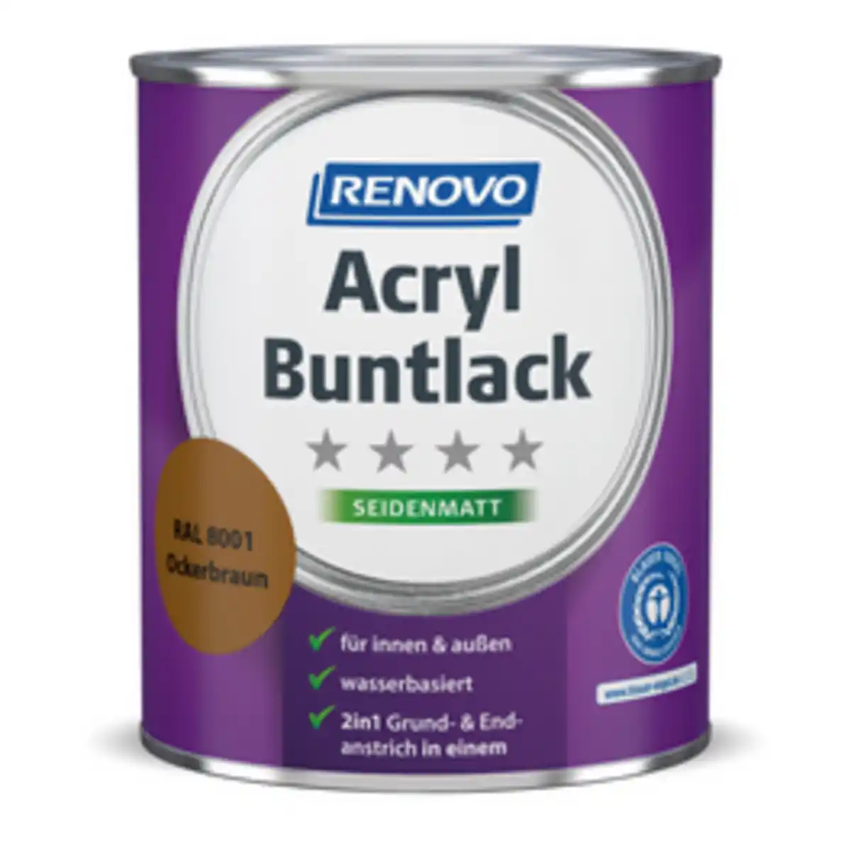 Bild 1 von RENOVO Acryl-Buntlack, ockerbraun RAL 8001, seidenmatt, 0,75l