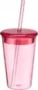 Bild 1 von dm home Trinkbecher mit Deckel und Strohhalm aus Glas, rosa/rot (400 ml), 1 St