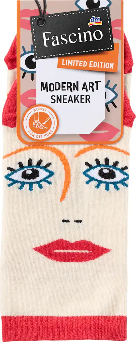 Bild 1 von Fascino Sneakersocken mit Bio-Baumwolle & Gesicht-Motiv beige Gr. 39-42, 1 St