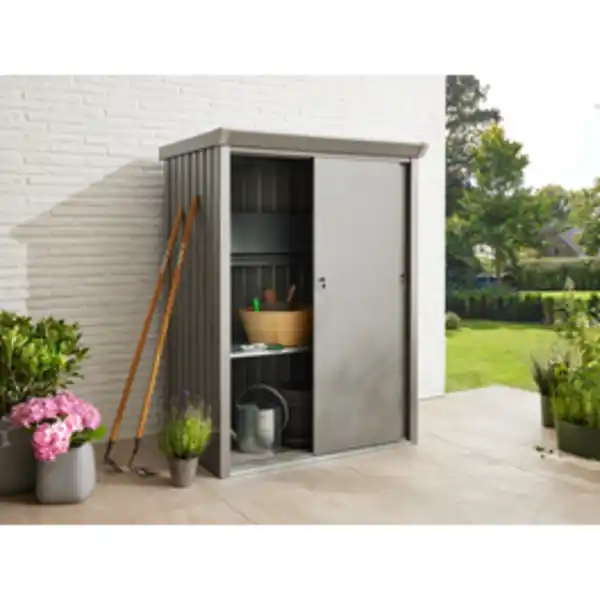 Bild 2 von Geräteschrank, mit Schiebetüren, BxTxH: 133 x 94 x 181 cm, grau, mit Regalböden