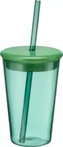 dm home Trinkbecher mit Deckel und Strohhalm aus Glas, grün (400 ml), 1 St