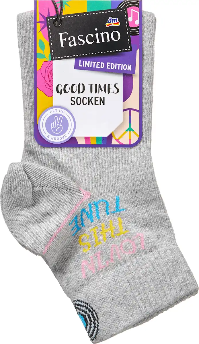Bild 1 von Fascino Socken mit kurzem Schaft & Schallplatten-Motiv grau Gr. 39-42, 1 St