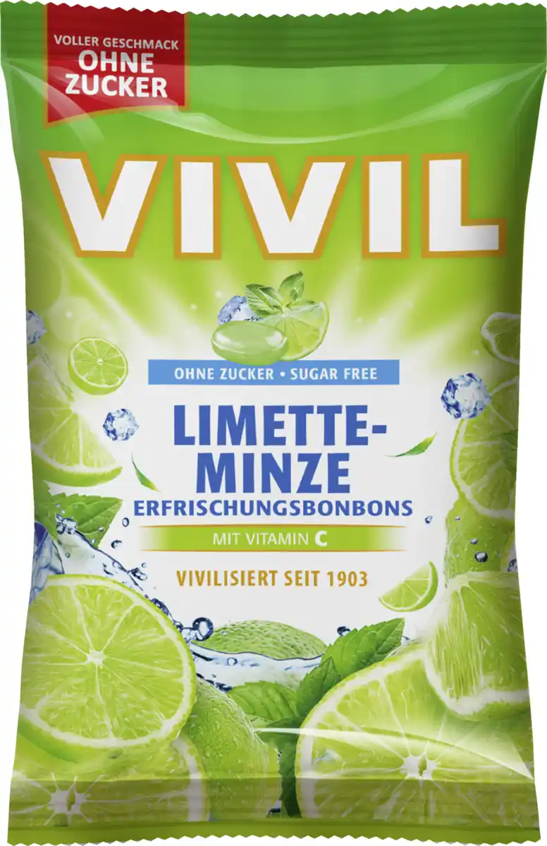 Bild 1 von VIVIL Limette-Minze Erfrischungsbonbons ohne Zucker, 120 g
