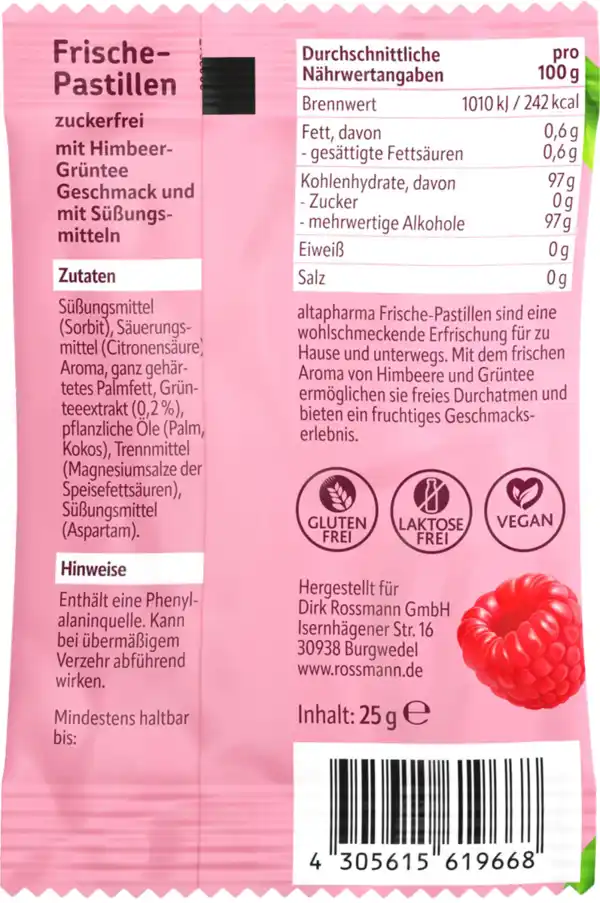 Bild 2 von altapharma Frische-Pastille zuckerfrei mit Himbeer-Grüntee-Geschmack, 25 g