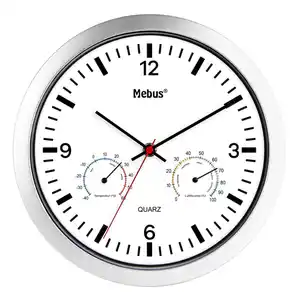 Quarz-Wanduhr mit Klimastation Weiß