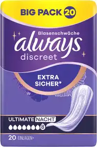 Always Discreet Inkontinenz Ultimate Nacht Big Pack, 20 Stk