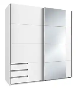 Schwebetürenschrank Emden, Weiß mit Spiegel
