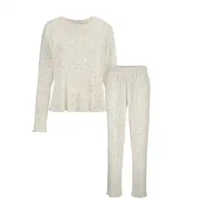 UP2FASHION WOMEN Damen Pointelle-Pyjama, Blumig, S 36/38