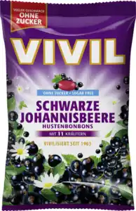 VIVIL Schwarze Johannisbeere Hustenbonbons ohne Zucker, 120 g