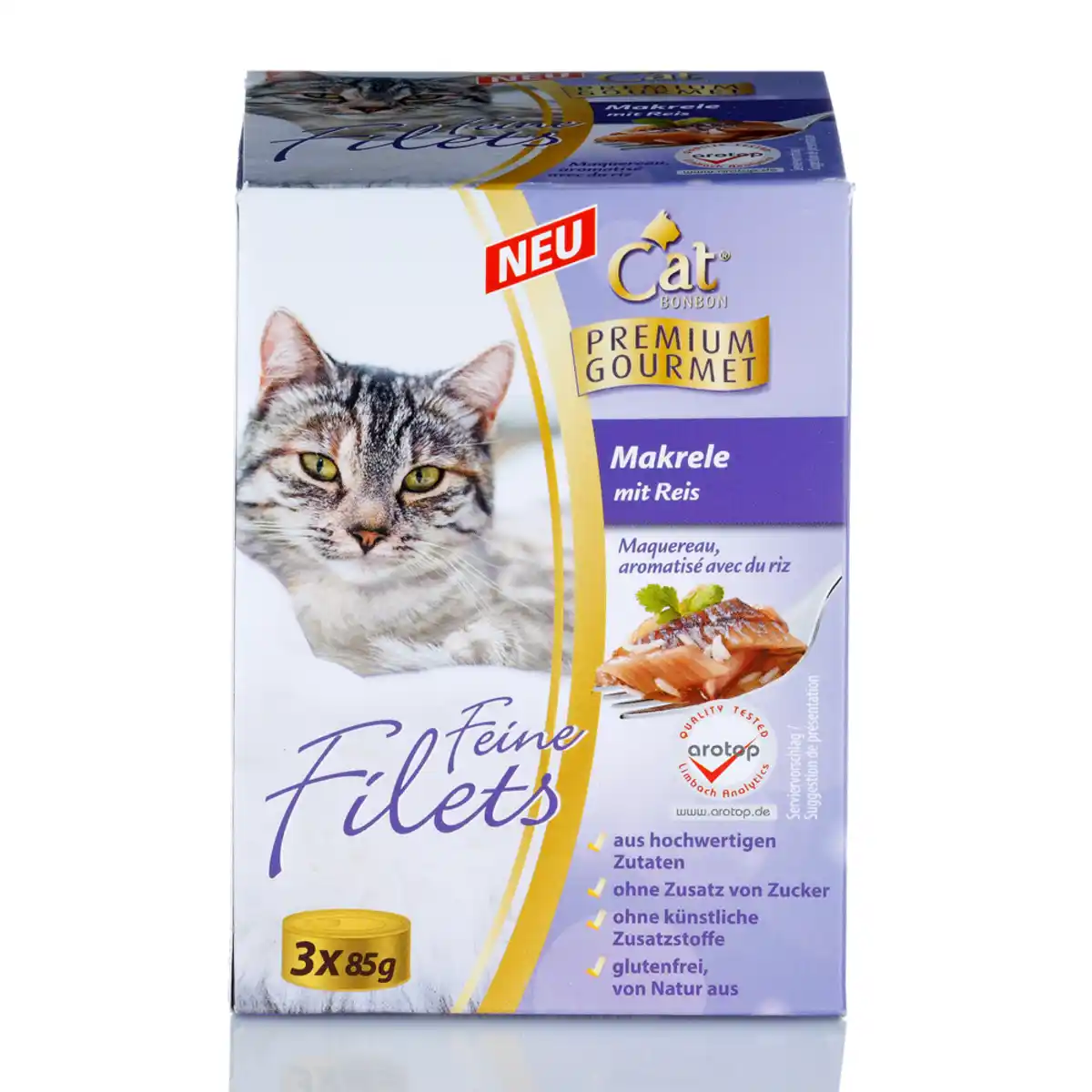 Bild 1 von CAT BONBON Feine Filets, Makrele mit Reis, 3 x 85 gr.