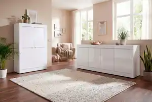 Home affaire Highboard Basic Höhe 162 cm, Breite 102 cm, Kommode 4 Türen, Hochkommode, Metallgriff, moderne Rahmenoptik, viel Stauraum, Farbauswahl
