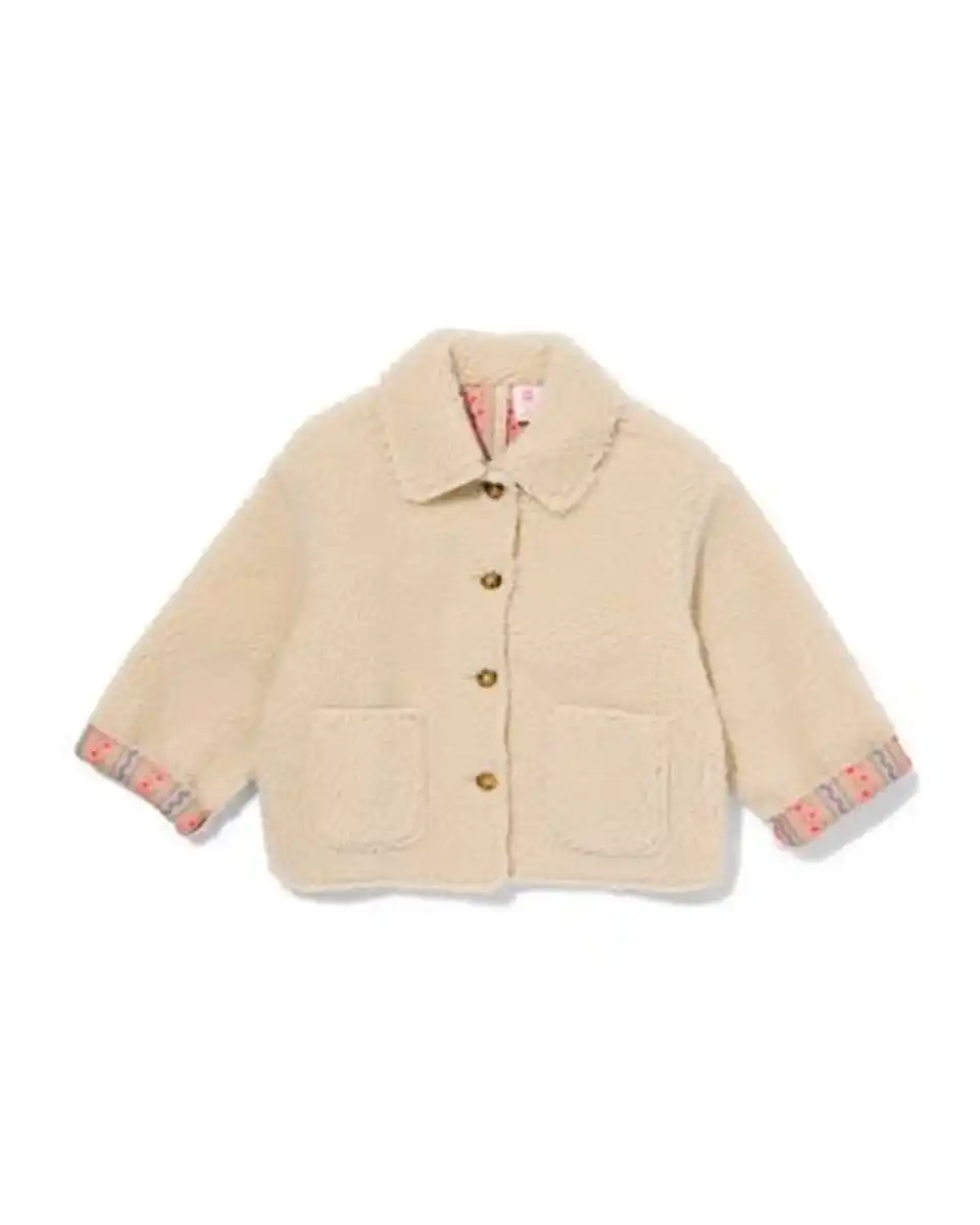 Bild 2 von Wendbare Kinderjacke aus Teddystoff mit Blumenmuster ecru
