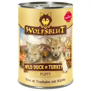 Wolfsblut Hunde-Nassfutter »Wild Duck & Turkey Puppy«, Ente & Truthahn mit Kürbis, 395 g