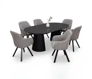 deVries Esstisch »Andria«, 120/210 cm, schwarz und 6 Stühle »Matera«, grau
