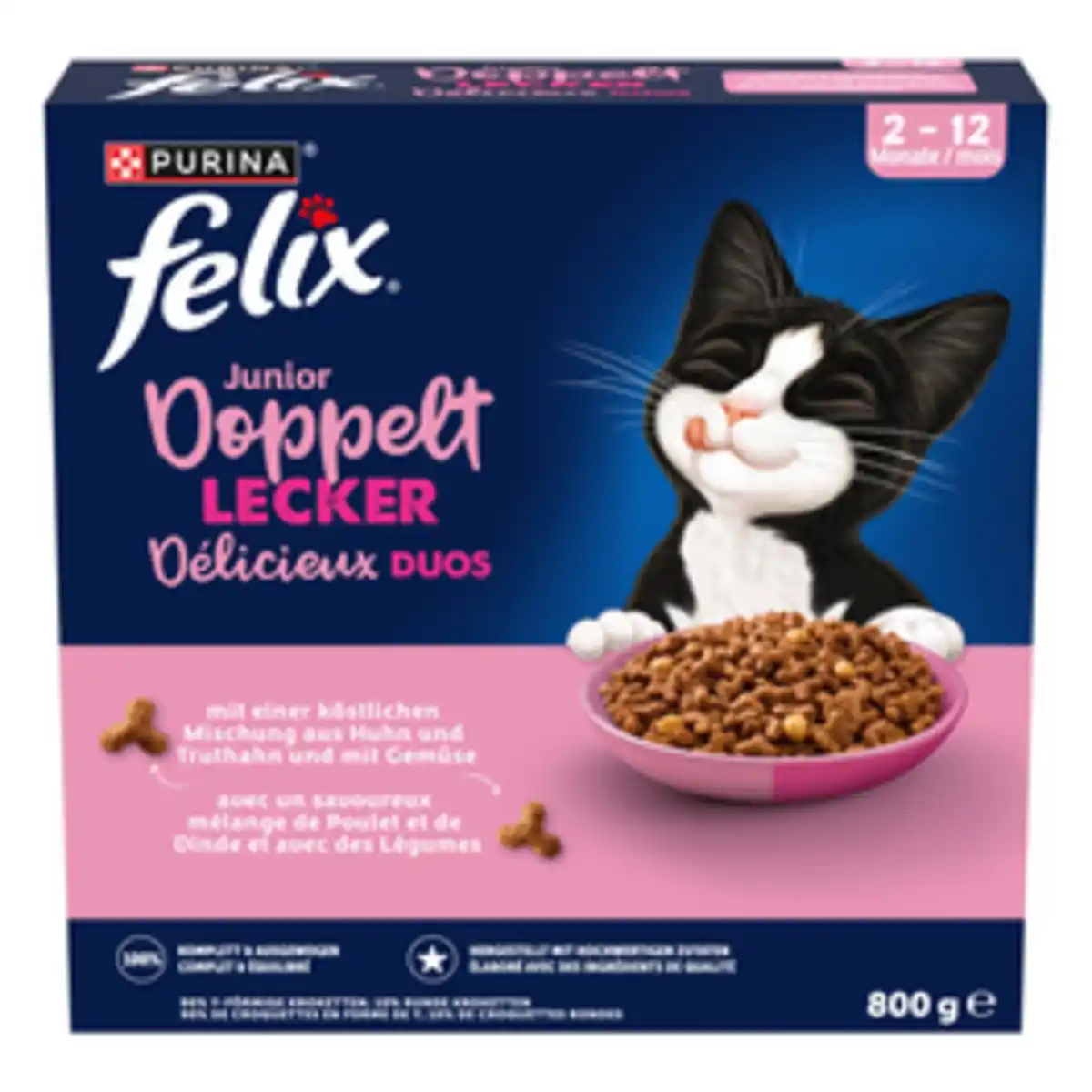 Bild 1 von felix Katzentrockenfutter »Doppelt Lecker«, Junior, mit Huhn, Truthahn, Milch und Gemüse, 800 g