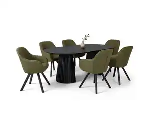 deVries Esstisch »Andria«, 120/210 cm, schwarz und 6 Stühle »Matera«, grün
