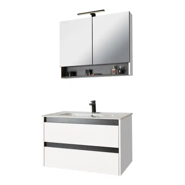 Bild 2 von Badmöbel-Set Cleo 2.0 Weiß mit LED-Beleuchtung 80 cm