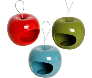 3 Keramik-Futterspender in Apfelform