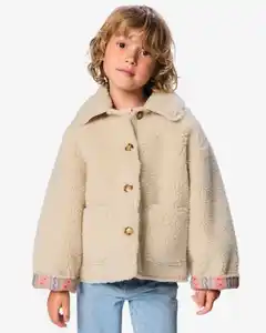 Wendbare Kinderjacke aus Teddystoff mit Blumenmuster ecru