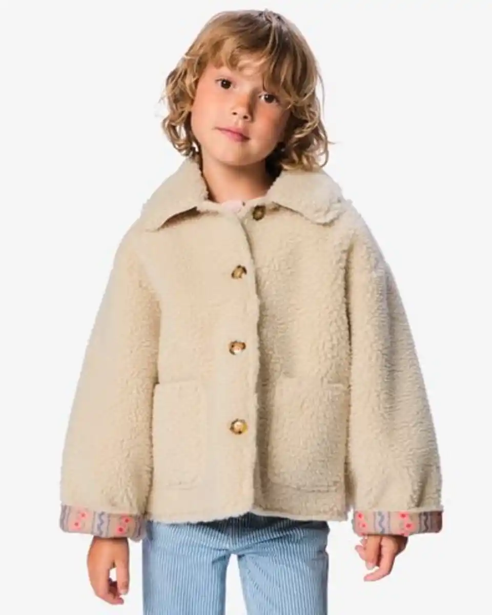 Bild 1 von Wendbare Kinderjacke aus Teddystoff mit Blumenmuster ecru