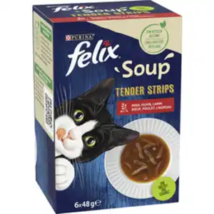 felix Katzen-Nassfutter, Soup Tender Strips, 6x48 g, Geschmacksvielfalt Land
