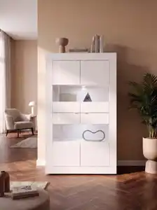 Home affaire Vitrine Basic Höhe 162 cm, Standvitrine mit 4 Türen - Metallgriffe, Stauraumvitrine in moderner Rahmenoptik, Hochschrank, Anrichte