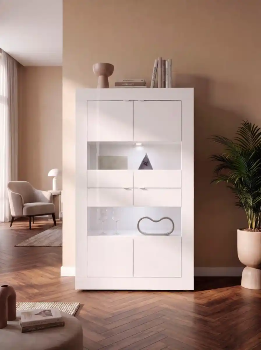 Bild 1 von Home affaire Vitrine Basic Höhe 162 cm, Standvitrine mit 4 Türen - Metallgriffe, Stauraumvitrine in moderner Rahmenoptik, Hochschrank, Anrichte