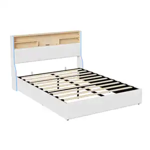 Shopentra Polsterbett, Weiß, Holz, 160x200 cm, Schlafzimmer, Betten, Polsterbetten