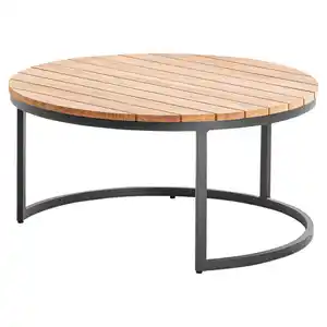 Niehoff Garden Loungetisch, Teak, Holz, Teakholz, massiv, rund, Flachrohr, C-Form, 80x41x80 cm, wetterbeständig, Loungemöbel, Loungetische