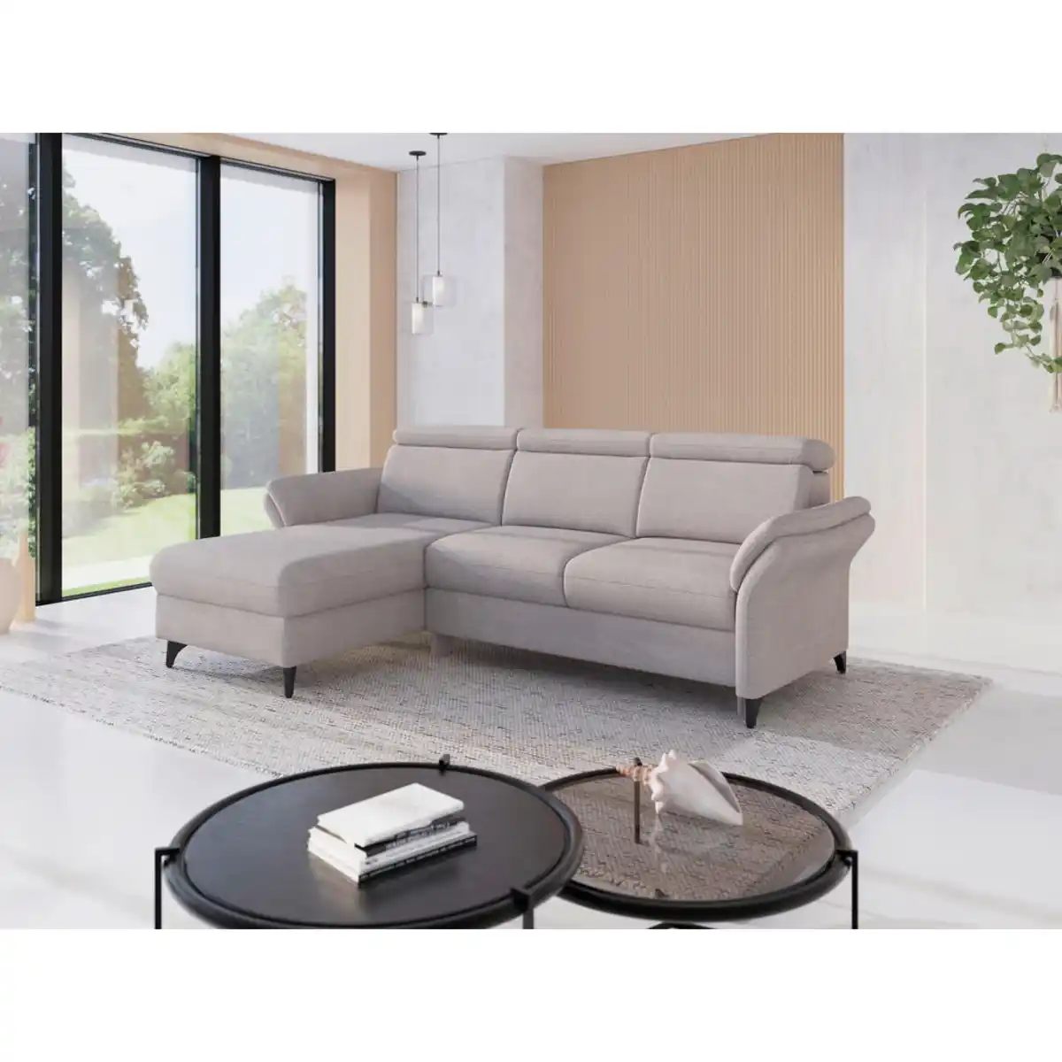 Bild 1 von Sit & More Ecksofa Glendale E, Silber, Metall, 4,5-Sitzer, Ottomane links, L-Form, 253x166 cm, Goldenes M, Oeko-Tex® Standard 100, Made in Europe, DGM-Klimapakt, Rücken echt, Armteil links, rechts,
