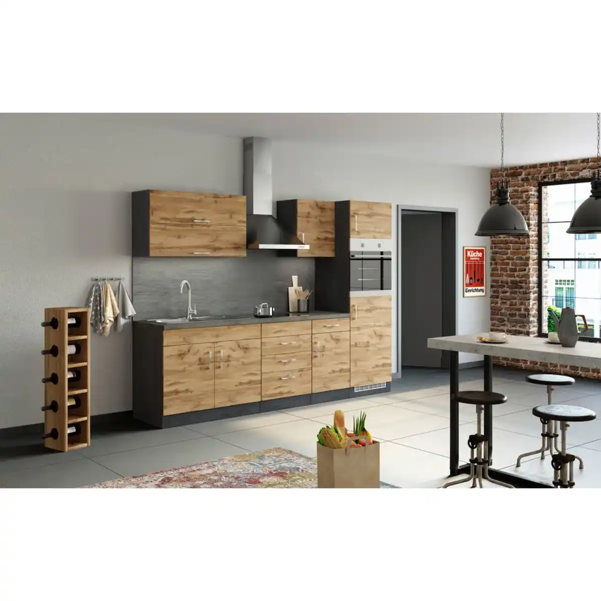 Bild 1 von Held Küchenblock Sorrento, Graphit, Schiefer, Eiche Wotan, Holzwerkstoff, 4 Schublade(n),1 Schublade(n) Schubladen, nur wie online abgebildet bestellbar, einmalig seitenverkehrt montierbar, 270 cm,