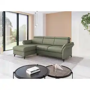 Sit & More Ecksofa Glendale E, Olivgrün, Metall, 4,5-Sitzer, Ottomane links, L-Form, 253x166 cm, Goldenes M, Oeko-Tex® Standard 100, Made in Europe, DGM-Klimapakt, Rücken echt, Armteil links, rech