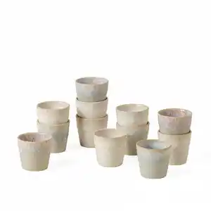 Costa Nova Espressotassenset Grespresso, Hellgrau, Weiß Hochglanz, Keramik, 12-teilig, 80 ml, Handmade in Europe, Kaffee & Tee, Tassen, Kaffeetassen-Sets