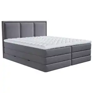 Mid.you Boxspringbett, Dunkelgrau, Kunststoff, H2 + H3, 7-Zonen, Höhe ca. 18 cm, 200x200 cm, Bettkasten, gepolstertes Kopfteil, Topper durchgehend, Wendematratze mit unterschiedlichen Härtegraden,