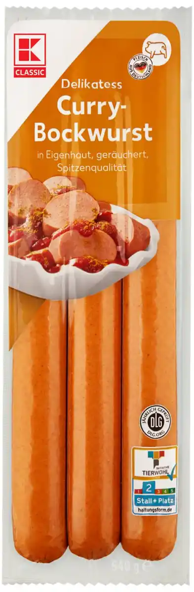 Bild 1 von K-CLASSIC Curry-Bockwurst, 3 St. = 540-g-Packg.
