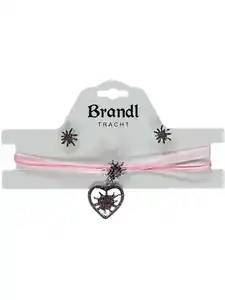Trachten Choker mit Herzanhänger und zwei passenden Ohrsteckern Rosa