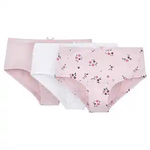 L&D Kinder Unterwäsche, 3er-Pack, Weiß/Pink/All-Over-Print, 122/128
