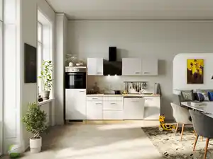 Küchenzeile Valero 280 x 200 x 60 cm Weiß Hochglanz/Sonoma Eiche Nachbildung