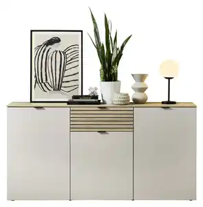 Sideboard  Ina 180 x 90 x 45 cm Cashmere supermatt/Absetzung Riva-Eiche-Dekor, Leistenoptik Riva-Eiche-Dekor gefräst