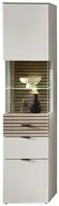 Vitrine Ina 45 x 200 x 36 cm Cashmere supermatt/Absetzung Riva-Eiche-Dekor, Leistenoptik Riva-Eiche-Dekor gefräst